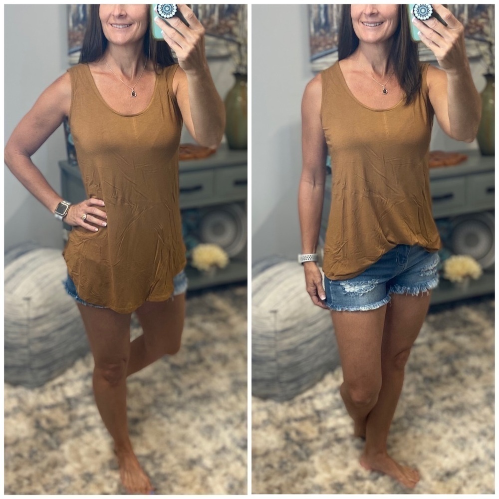 🎀PLUS Scoop Floaty Sleeveless Round Hem Tank 1819